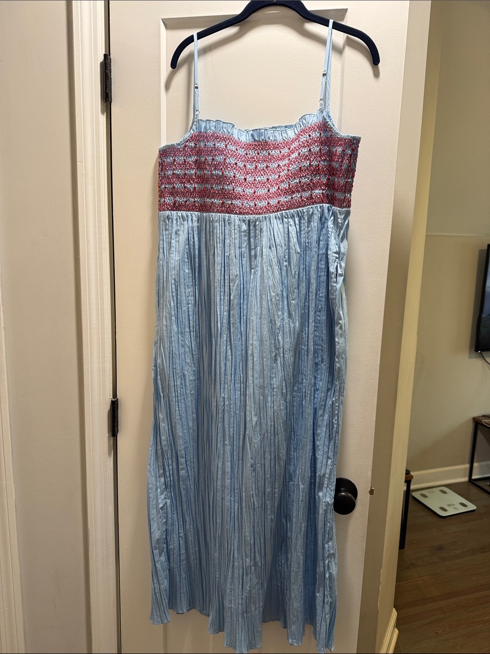 NWOT J. Crew Light Blue & Red Catania Crinkled Maxi Dress, size XL - Picture 4 of 7